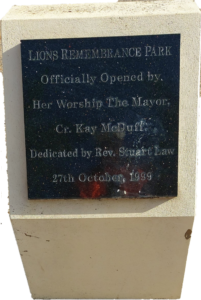Opening Plaque Lions Remembrance Park 27th Oct 1999